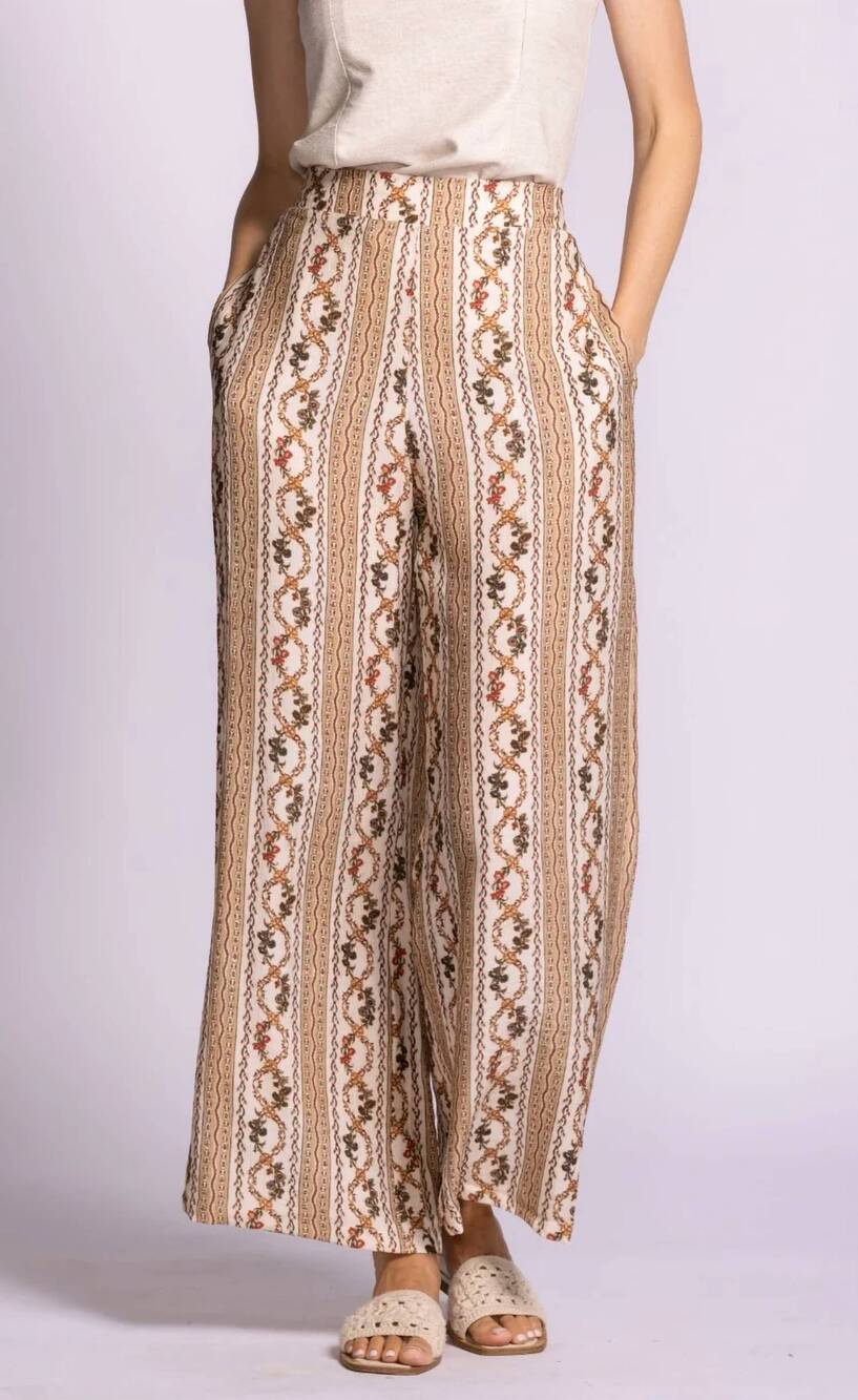 NEW PINK MARTINI teesdale wide leg printed pants in brown